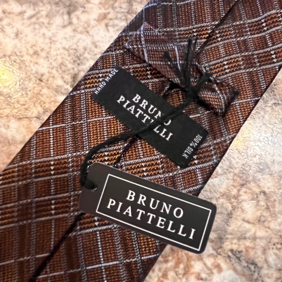 Bruno Piattelli silk tie men’s copper brown patterned striped New NWT - Picture 4 of 5